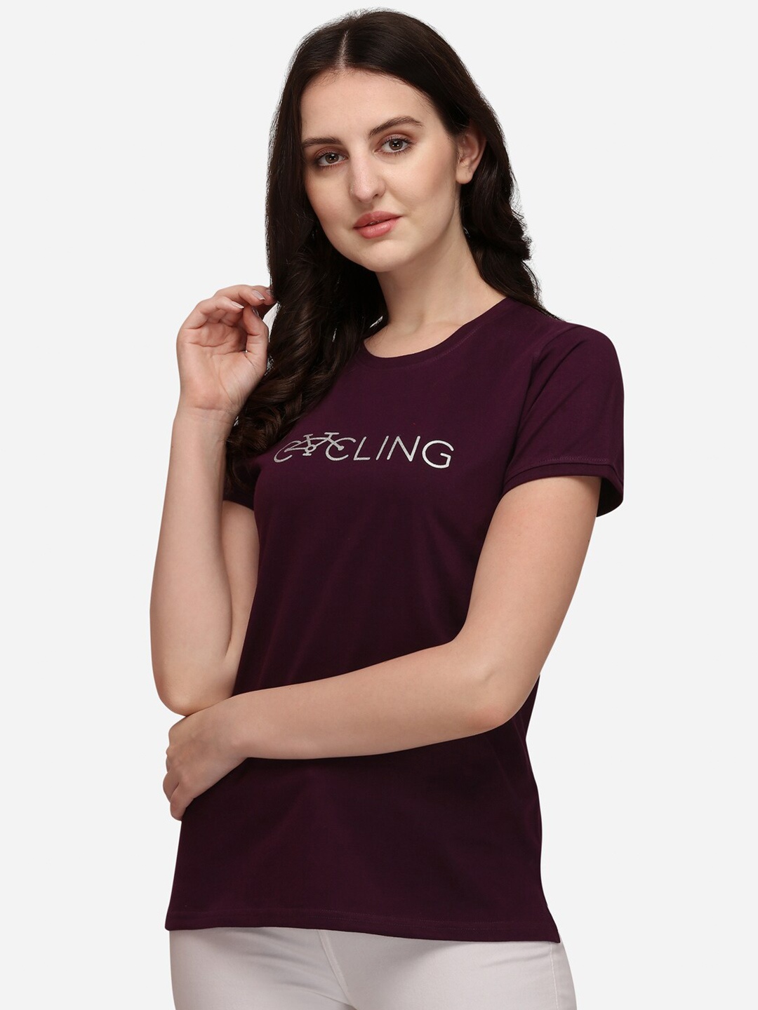 

Lenissa Women Burgundy Typography Printed Pure Cotton Bio Finish T-shirt