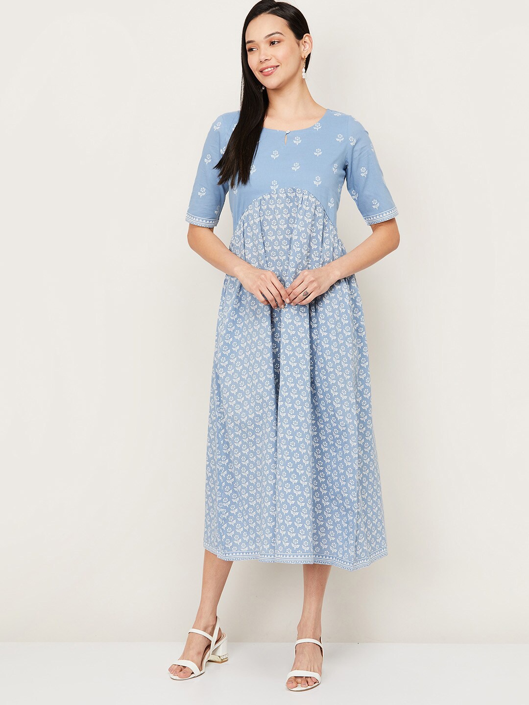 

Colour Me by Melange Blue Ethnic Motifs A-Line Midi Dress