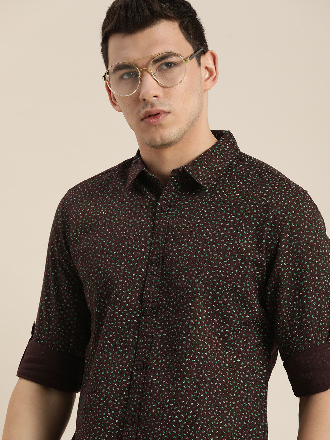 

Moda Rapido Men Brown & Green Slim Fit Floral Printed Pure Cotton Casual Shirt