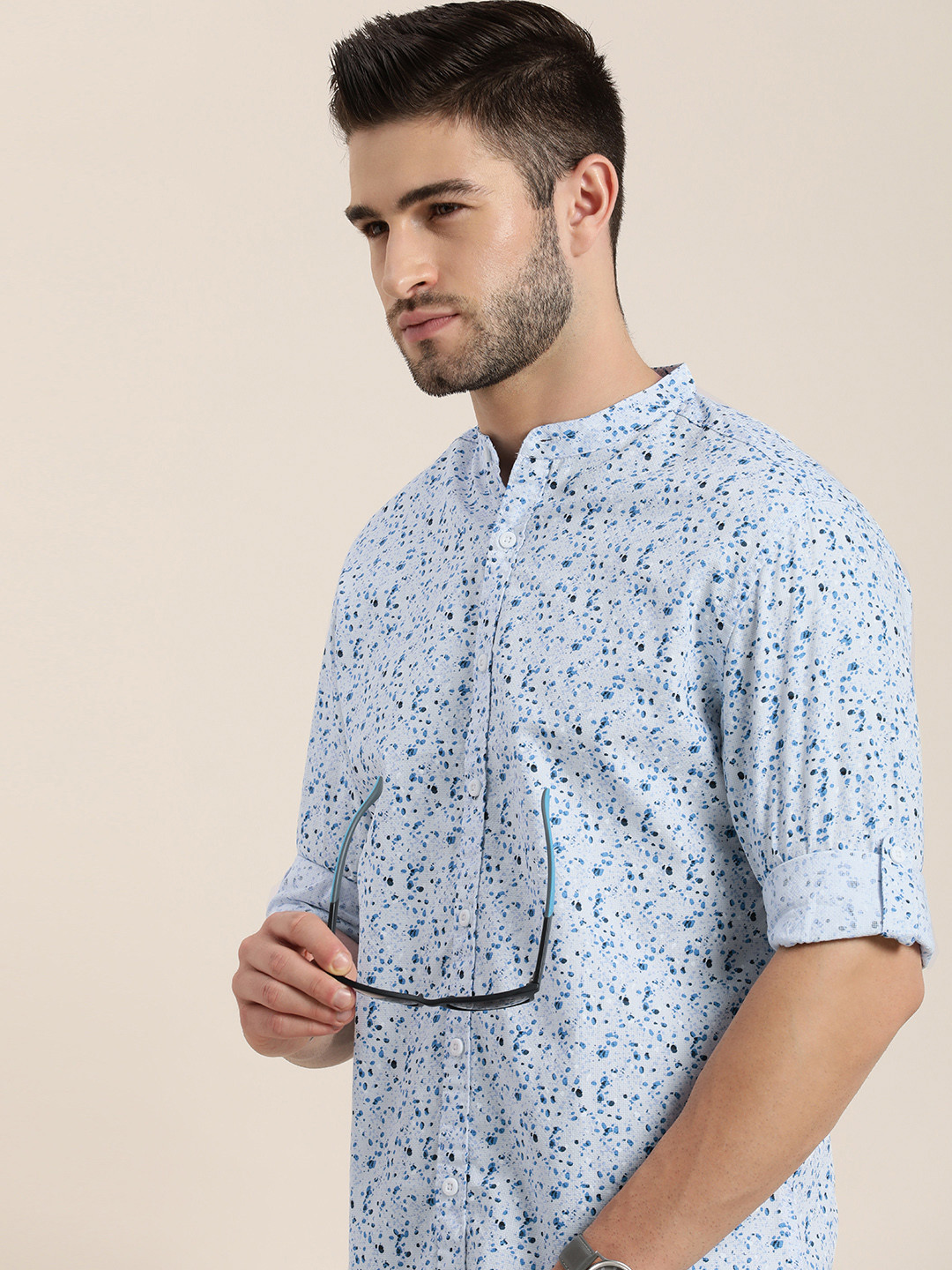 

Moda Rapido Men Blue & Black Slim Fit PrintedPure Cotton Casual Shirt