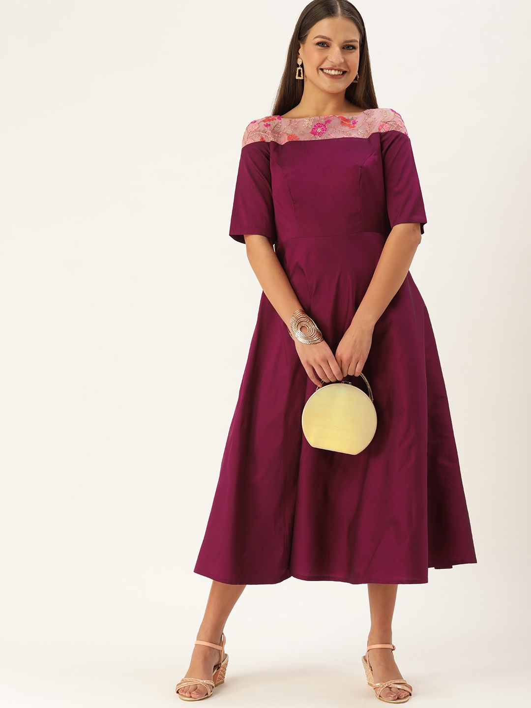 

Ethnovog Dark Purple Boat Neck Midi Dress