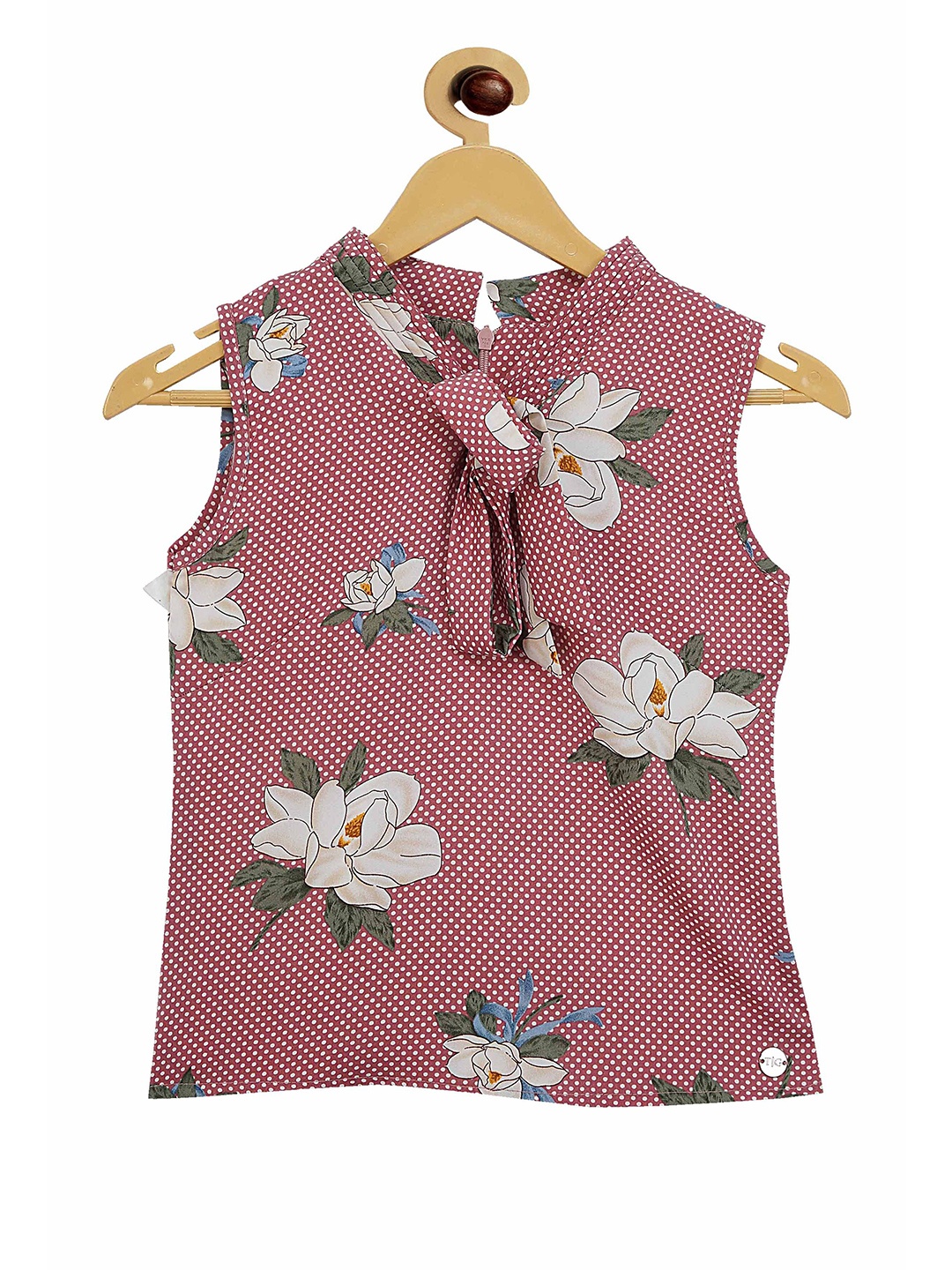 

Tiny Girl Pink & White Print Tie-Up Neck Top