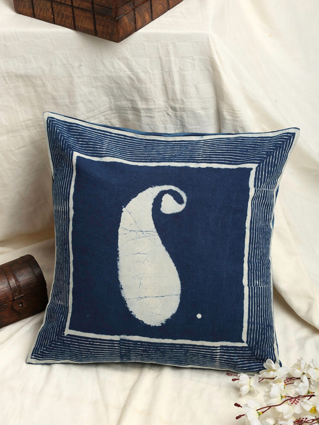 

EK BY EKTA KAPOOR Pack Of 2 Indigo Block Printed Cotton Cushion Covers, Blue
