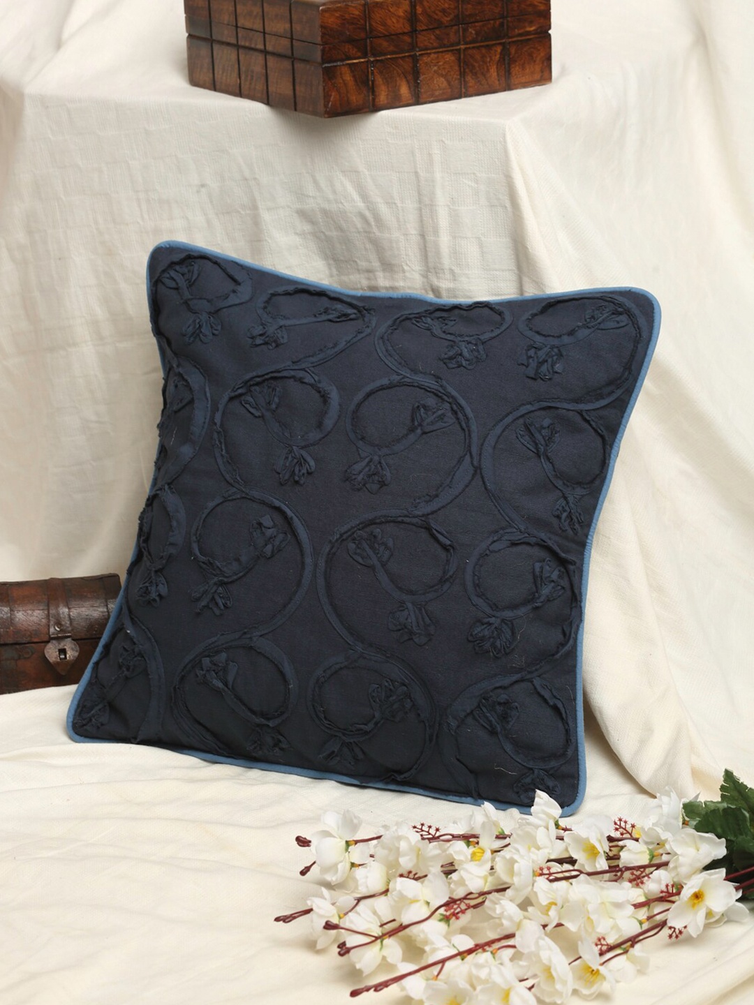 

EK BY EKTA KAPOOR Indigo Block Printed Floral Motif Cotton Cushion Cover, Blue