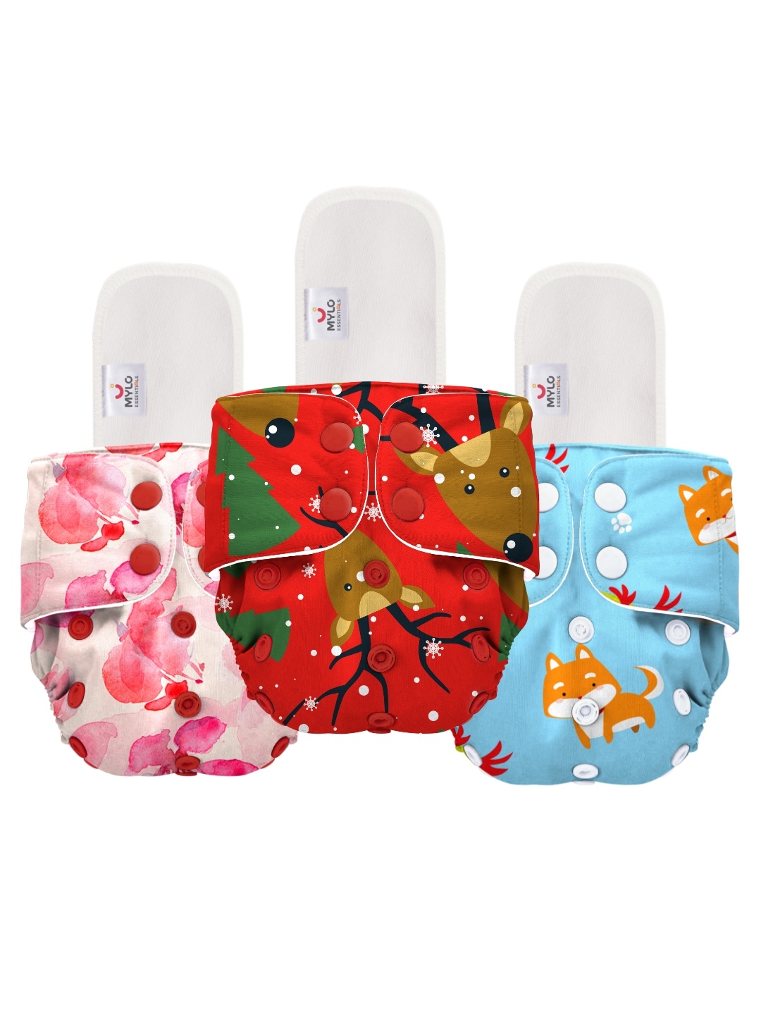 

Mylo Kids Set of 3 Printed Washable & Reusable Cloth Diapers, Red