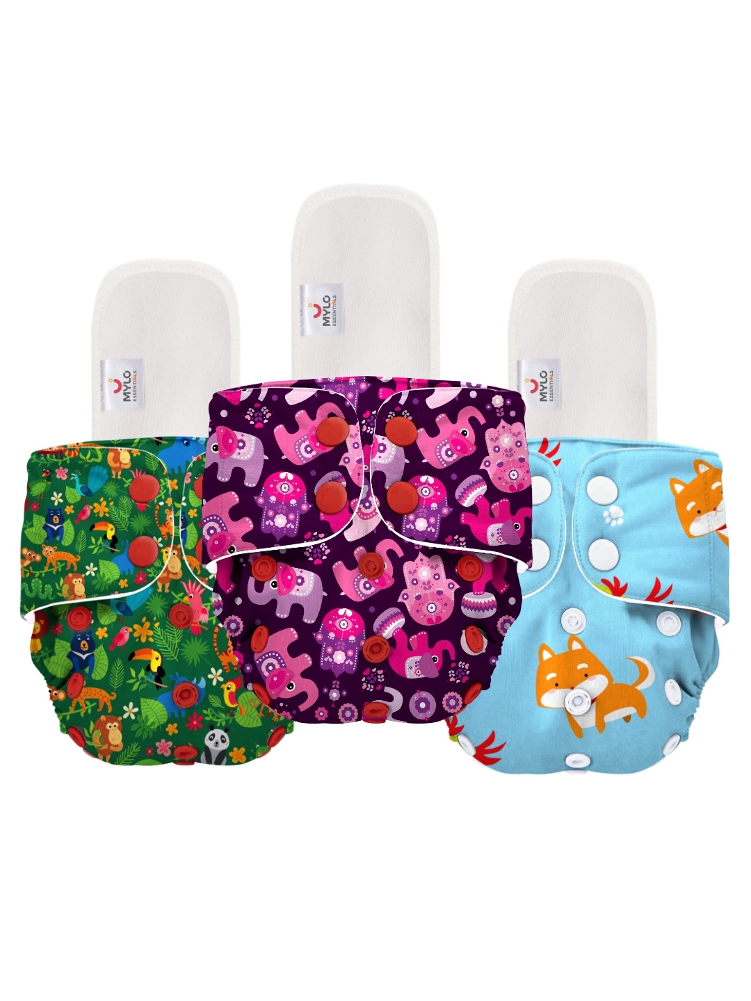 

Mylo Kids Set of 3 Washable & Reusable Cloth Diaper, Multi