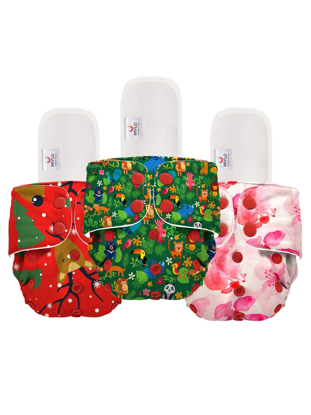 

Mylo Kids Set of 3 Washable & Reusable Cloth Diaper, Multi