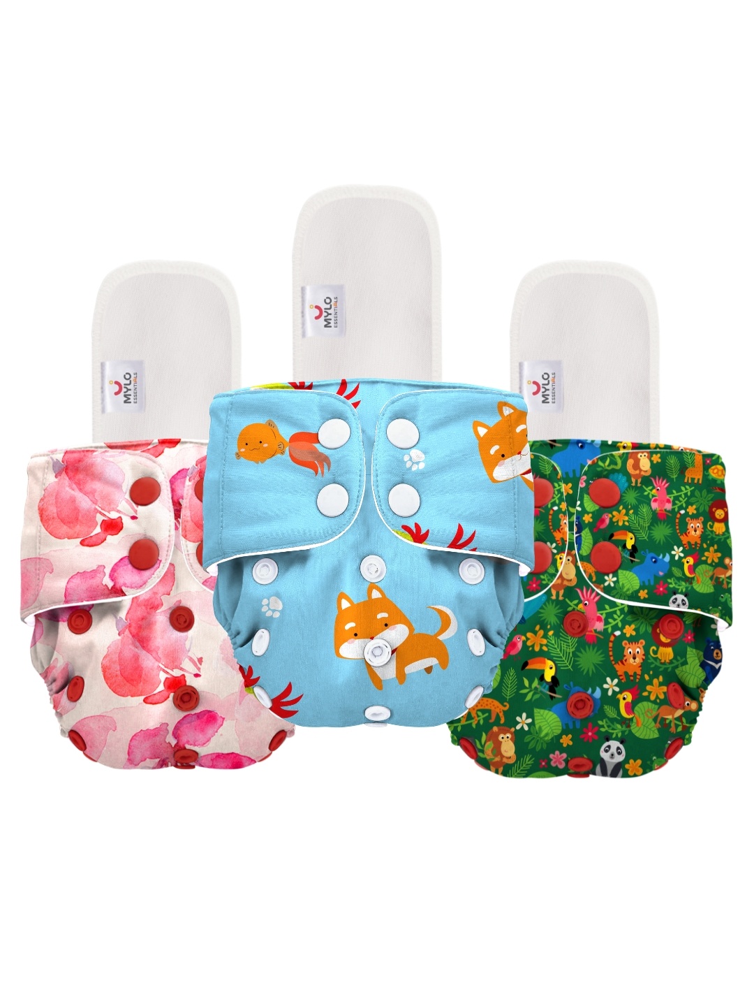 

Mylo Kids Set of 3 Washable & Reusable Cloth Diaper, Multi