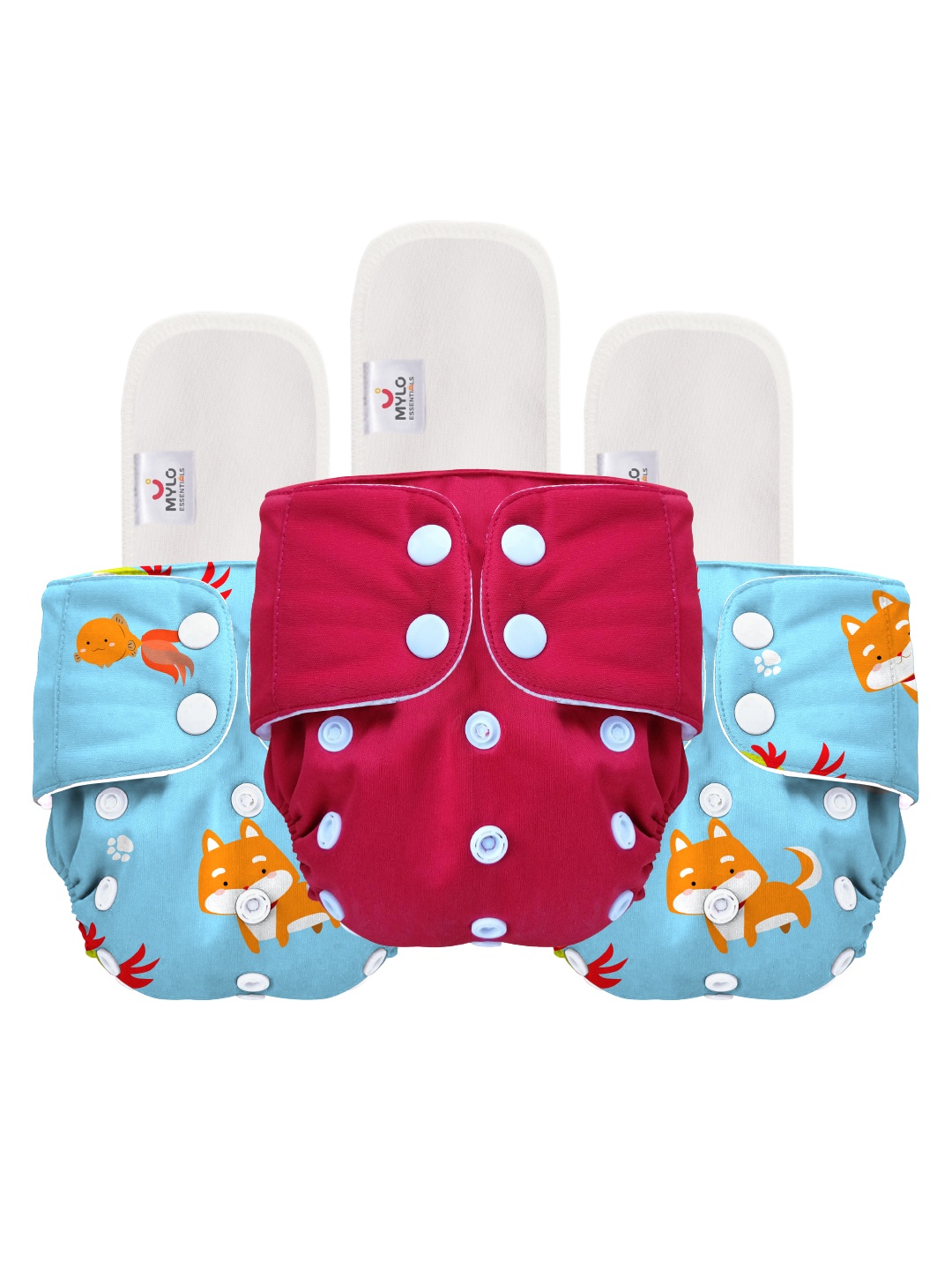 

Mylo Kids Set of 3 Washable & Reusable Cloth Diaper, Multi