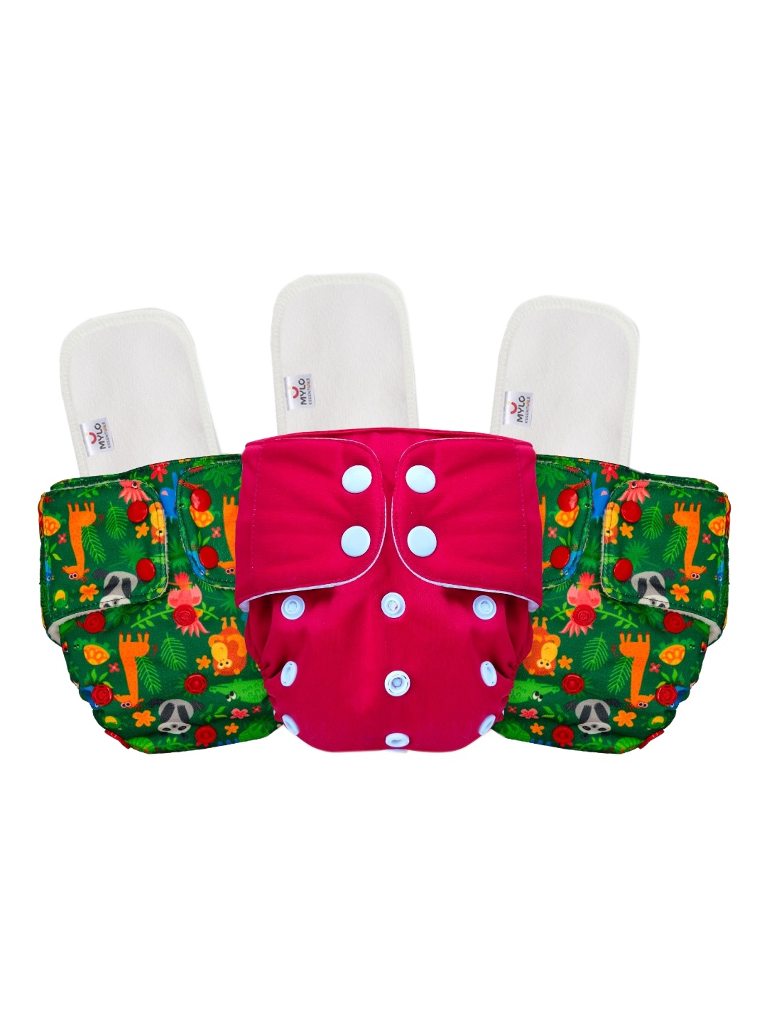 

Mylo Kids Set Of 3 Pink & Green Free Size Washable & Reusable Cloth Diaper