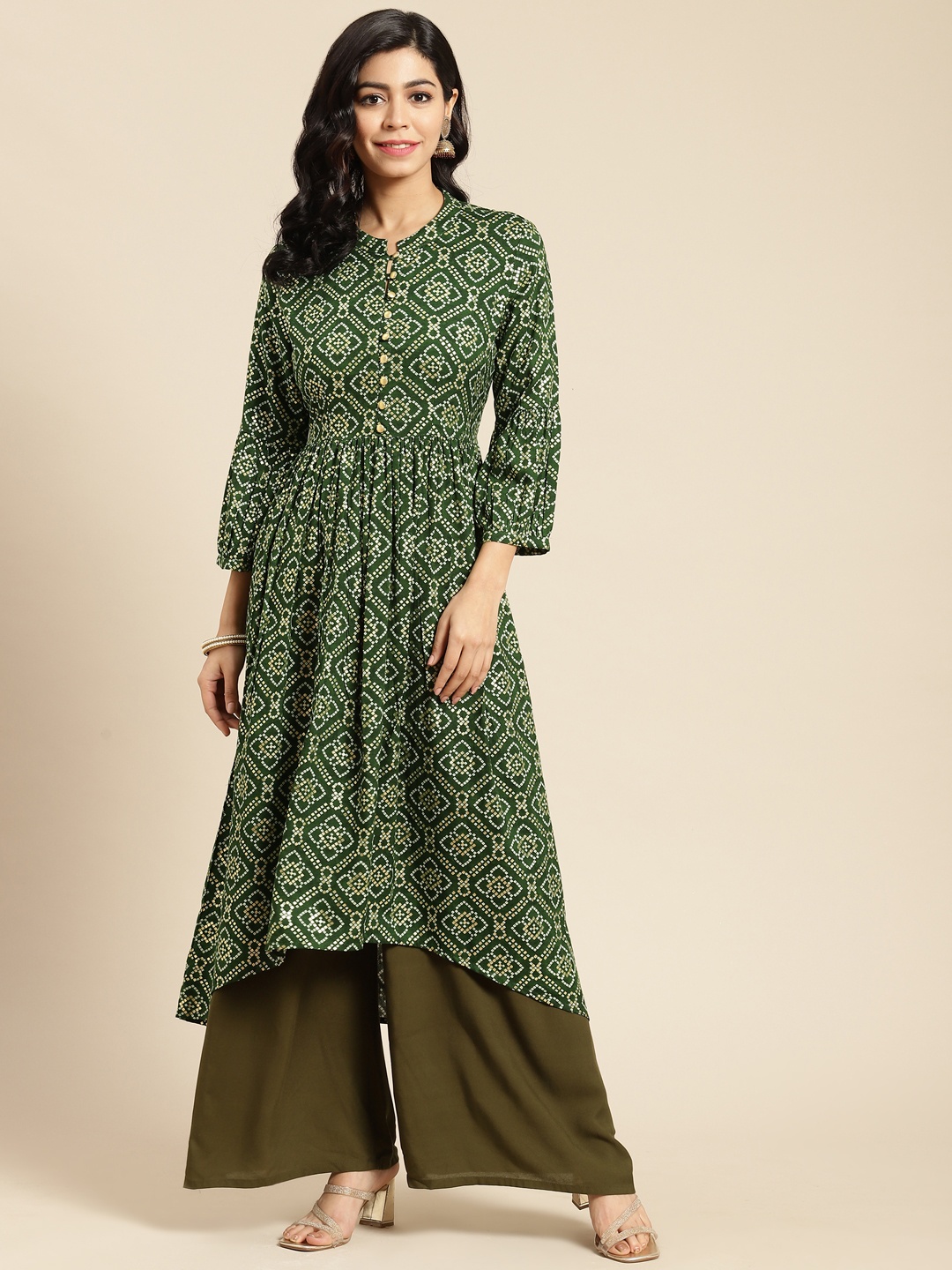 

Prakhya Women Green Bandhani Printed Kurta