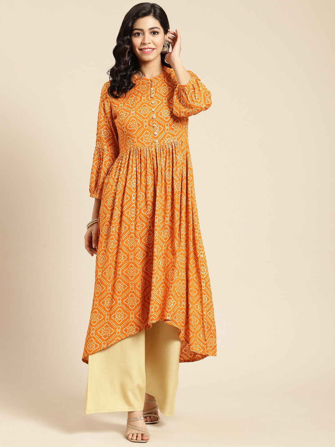 

Prakhya Women Yellow Bandhani Printed Kurta