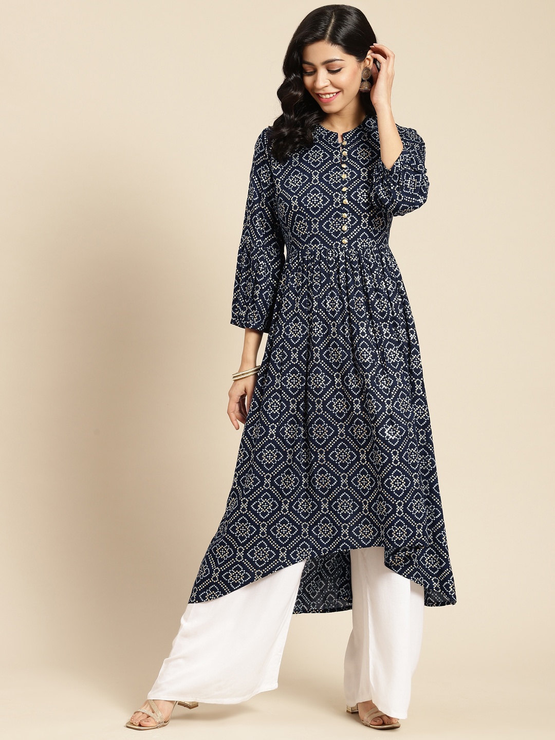 

Prakhya Women Navy Blue Bandhani Printed Kurta