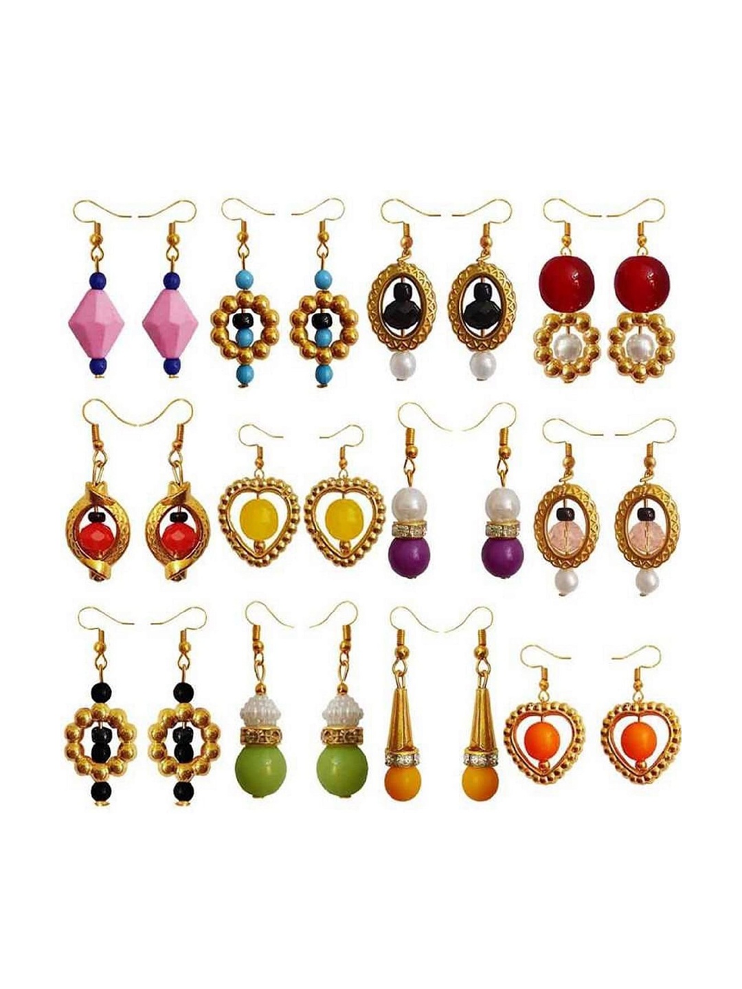 

RICH AND FAMOUS Set Of 12 Gold-Toned Contemporary Drop Earrings
