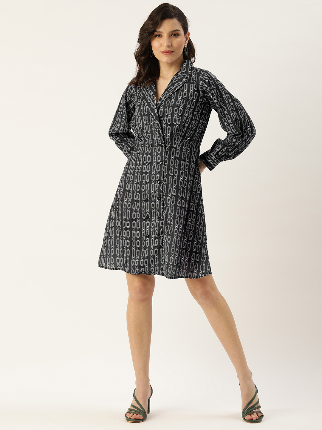

MELOSO Black & White Geometric Printed Blazer Dress