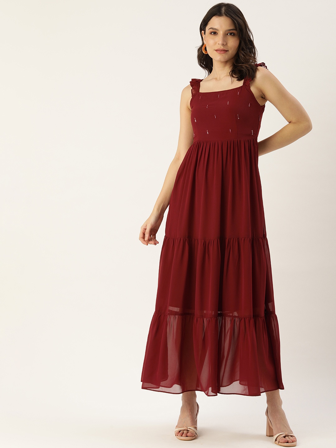 

MELOSO Maroon Georgette A-Line Maxi Dress