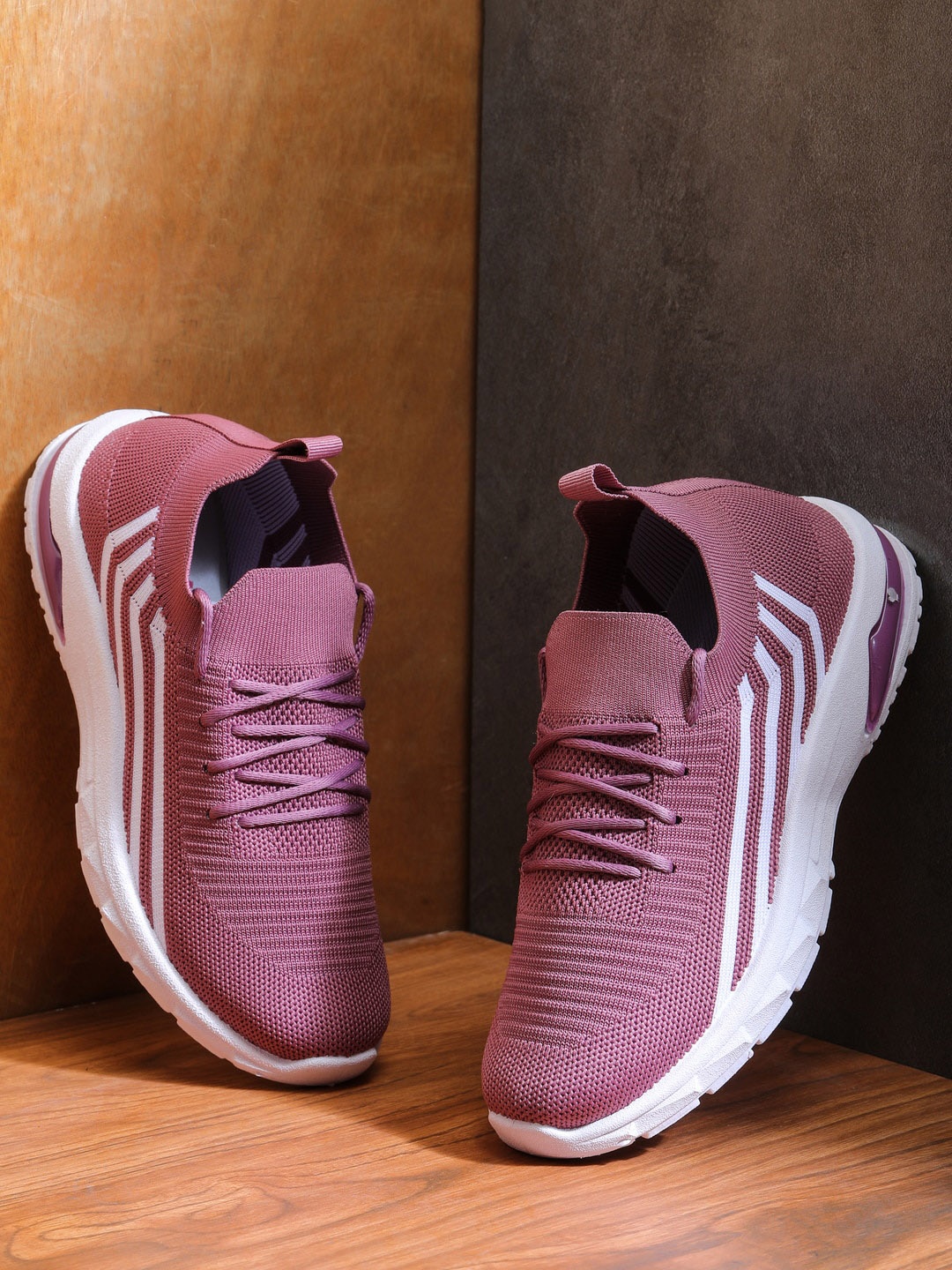 

HASTEN Women Mauve & White Striped Sneakers