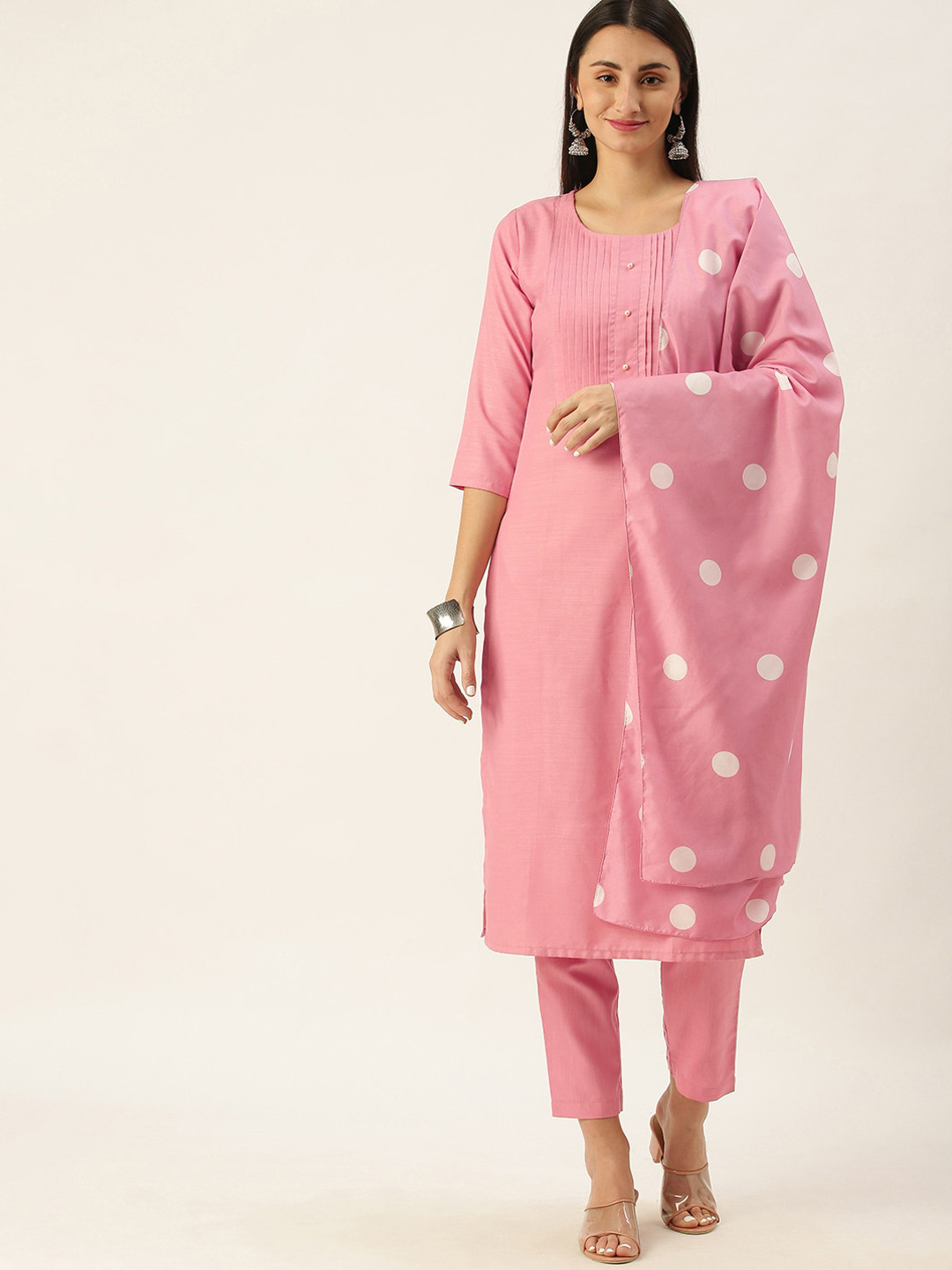 

Somras Women Peach-Coloured Polka Dots Kurta with Trousers & With Dupatta Kurta Set
