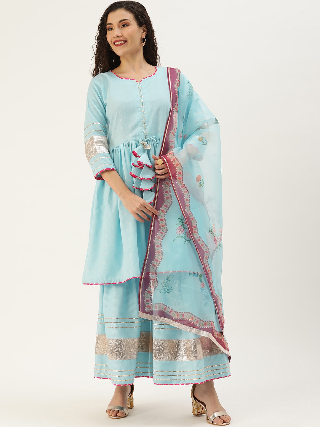 

Somras Women Turquoise Blue Panelled Kurta with Trousers & With Dupatta