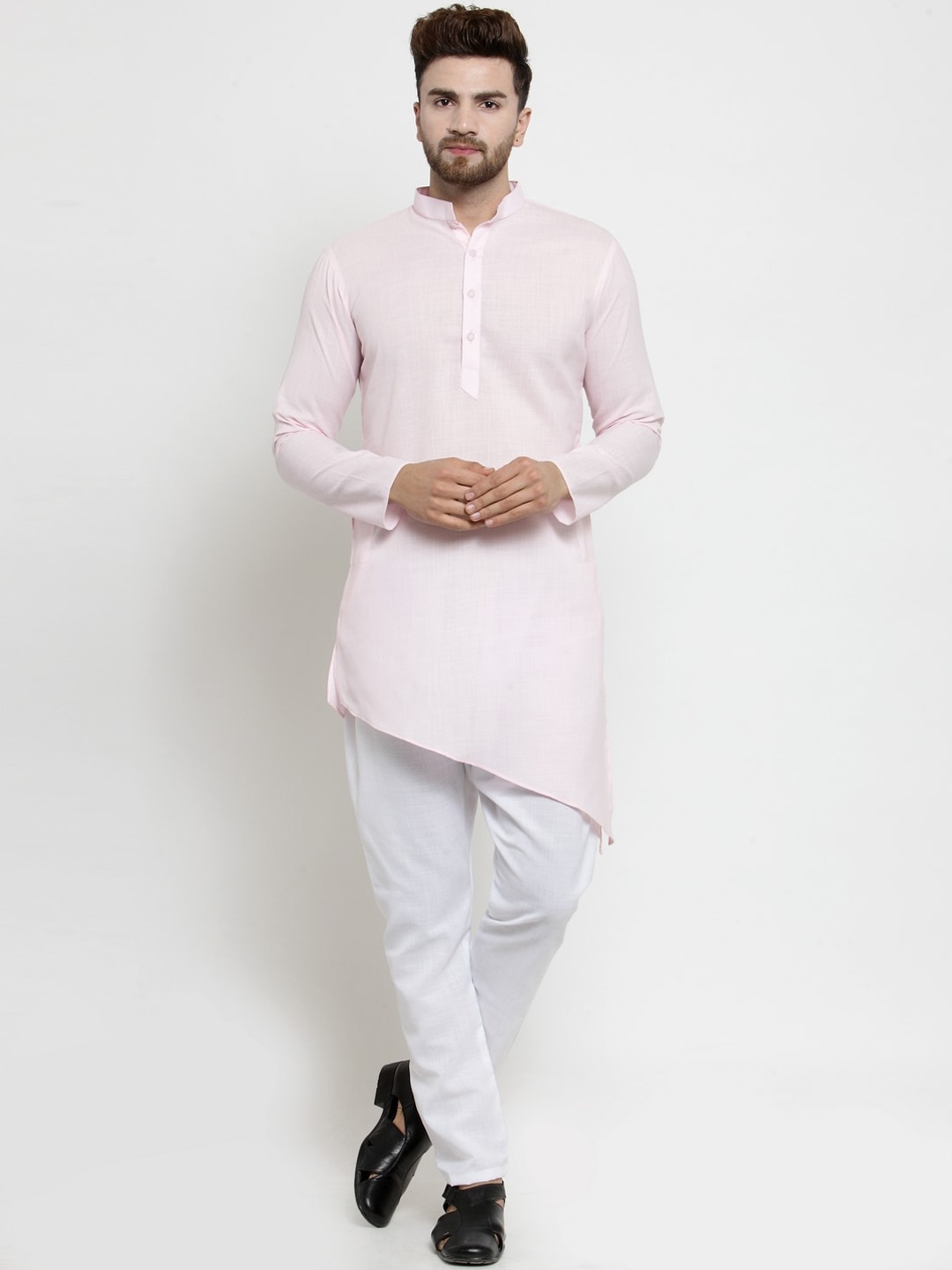 

TREEMODA Men Pink Linen Kurta with Pyjamas