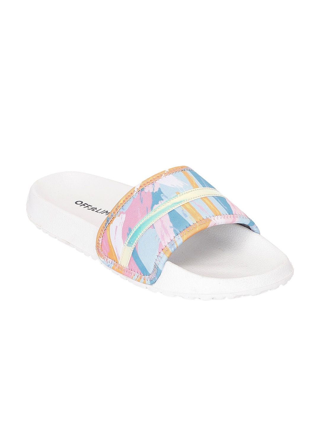 

OFF LIMITS Women White & Blue Printed Sliders