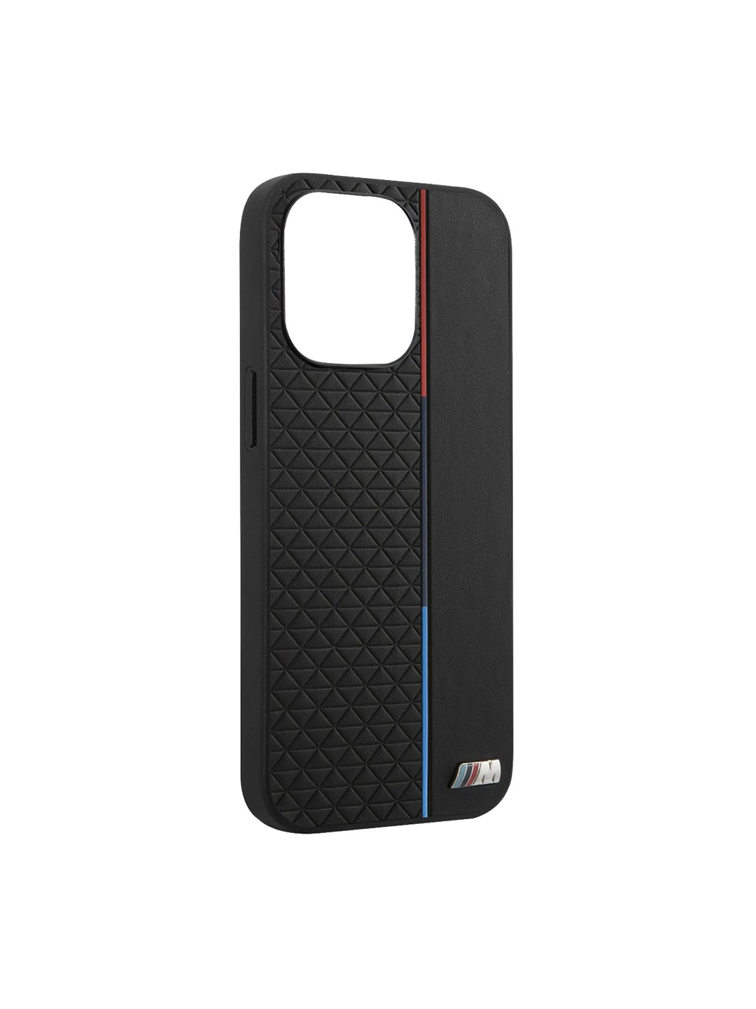 

TREEMODA Black Textured Vertical Tricolor Stripe Metal Logo iPhone 13 Pro Back Case