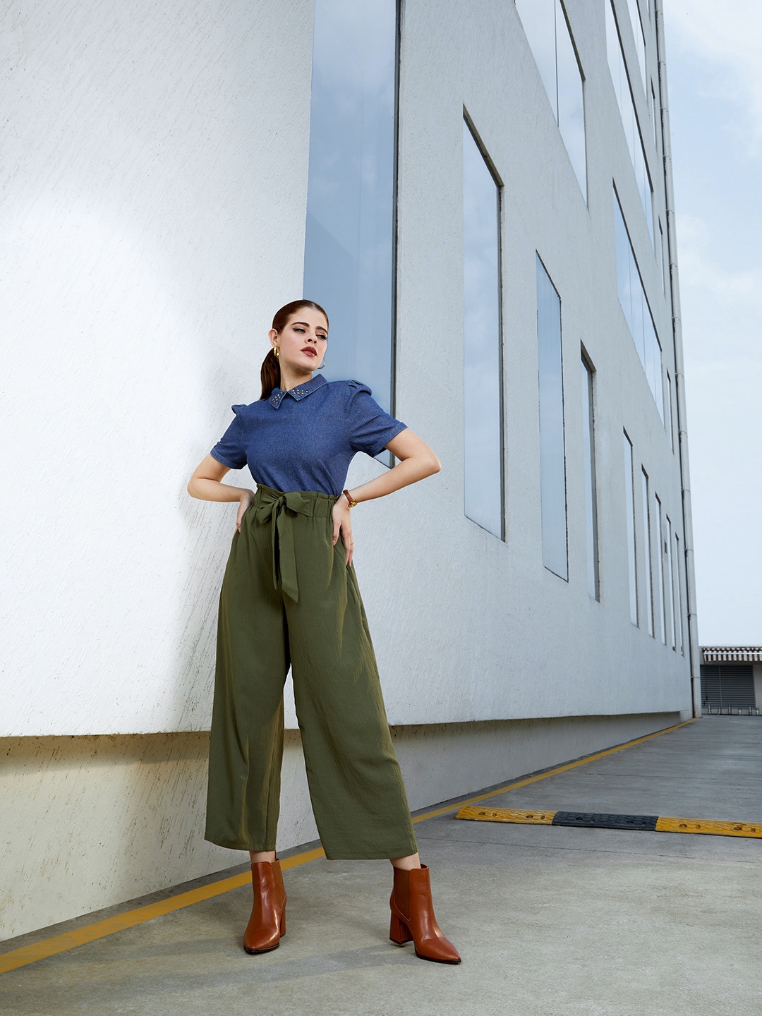 

Chemistry Blue Pure Cotton Studded Indigo Denim Top