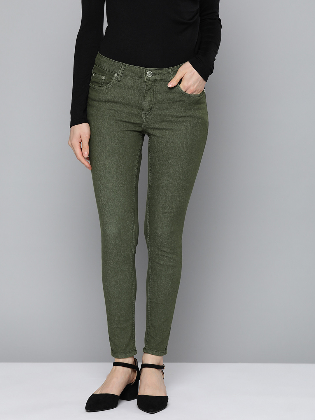 

Chemistry Women Skinny Fit Stretchable Jeans, Green
