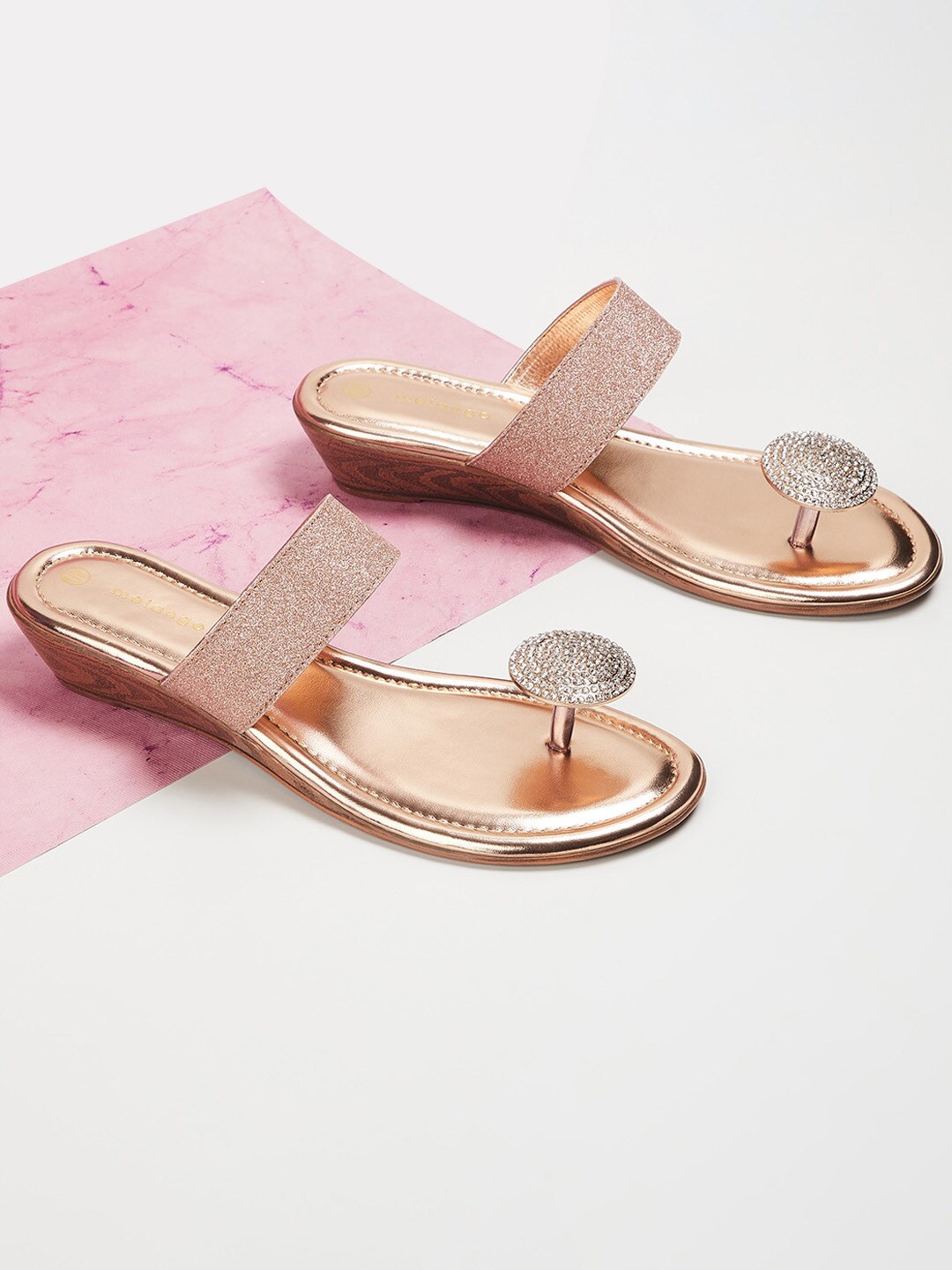 

Melange by Lifestyle Pink & Gold-Toned Embellished Ethnic Comfort Sandals