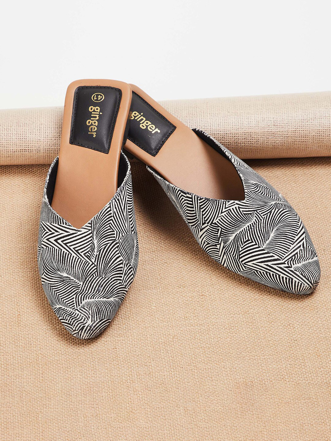 

Ginger by Lifestyle Women White Printed Mules Flats