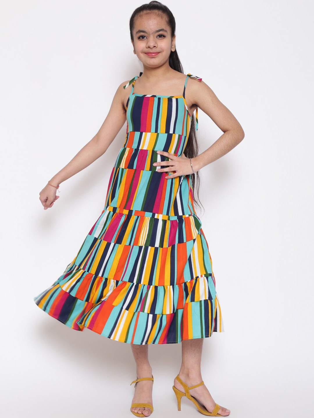 

titliyan Multicoloured Striped A-Line Midi Dress, Multi