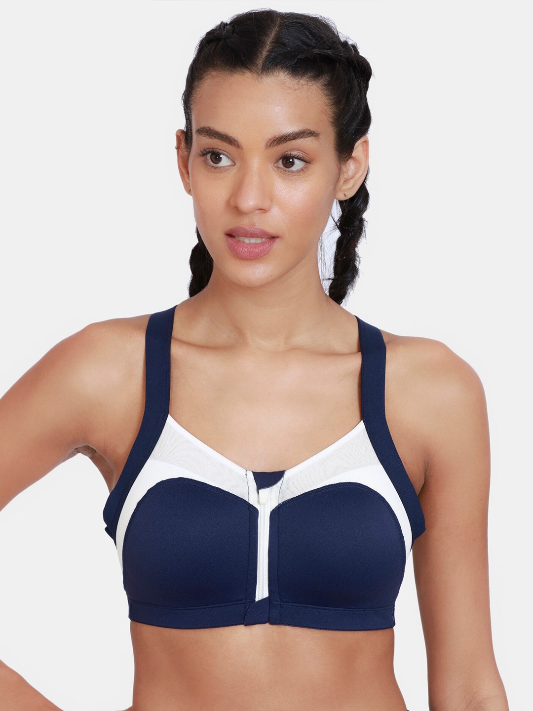 

Zelocity by Zivame Blue & White Removable Padding Non Wired Styled Back Sports Bra