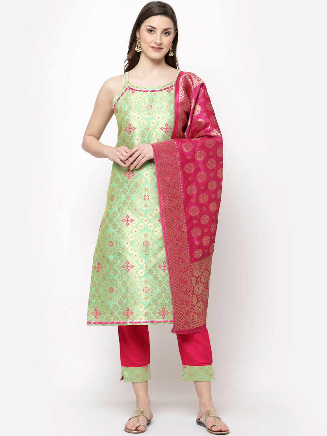 

Myshka Women Green Ethnic Motifs Gotta Patti Kurta with Trousers & With Dupatta