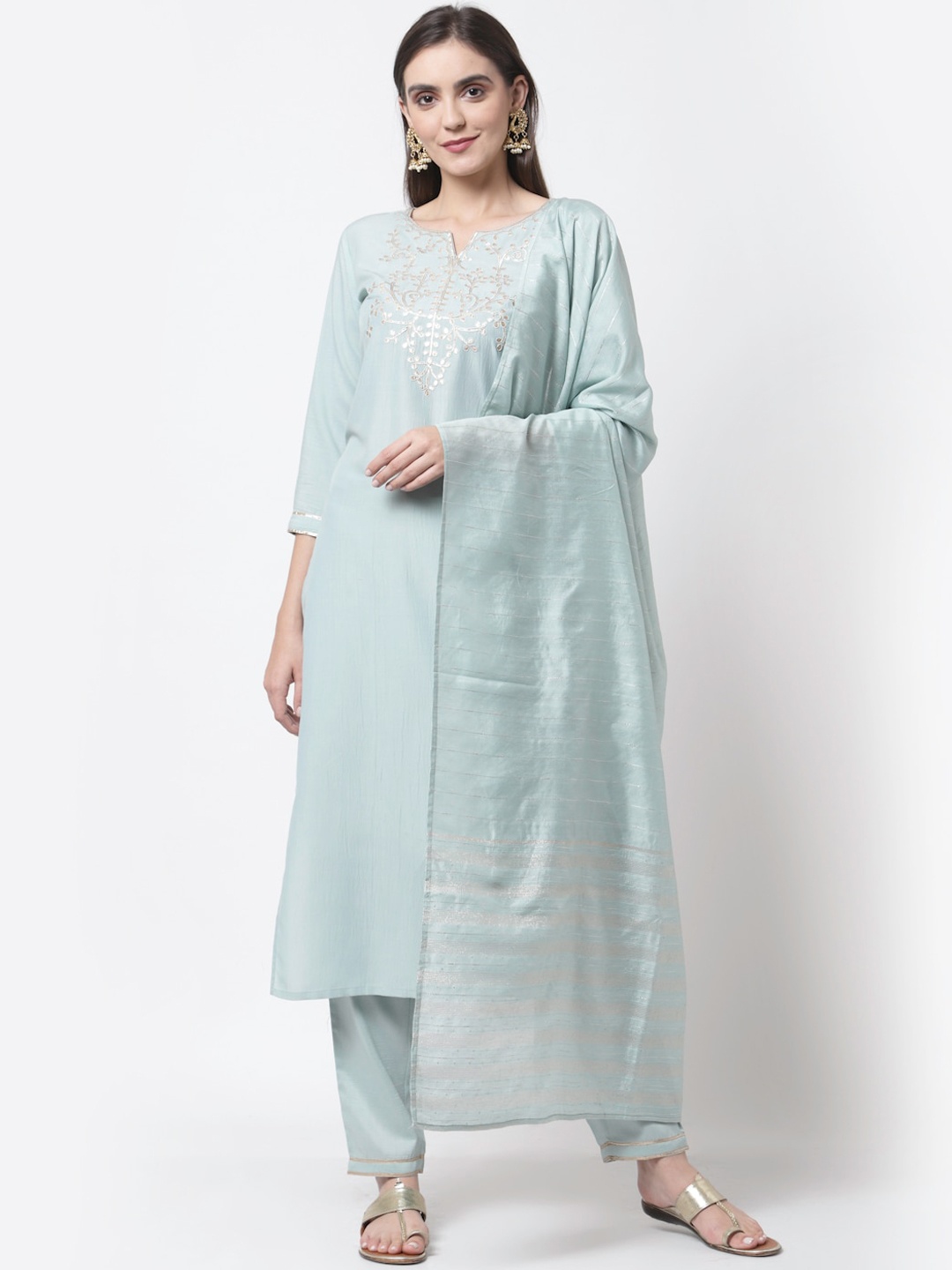 

Myshka Women Grey Yoke Design Gotta Patti Kurta with Trousers & Dupatta