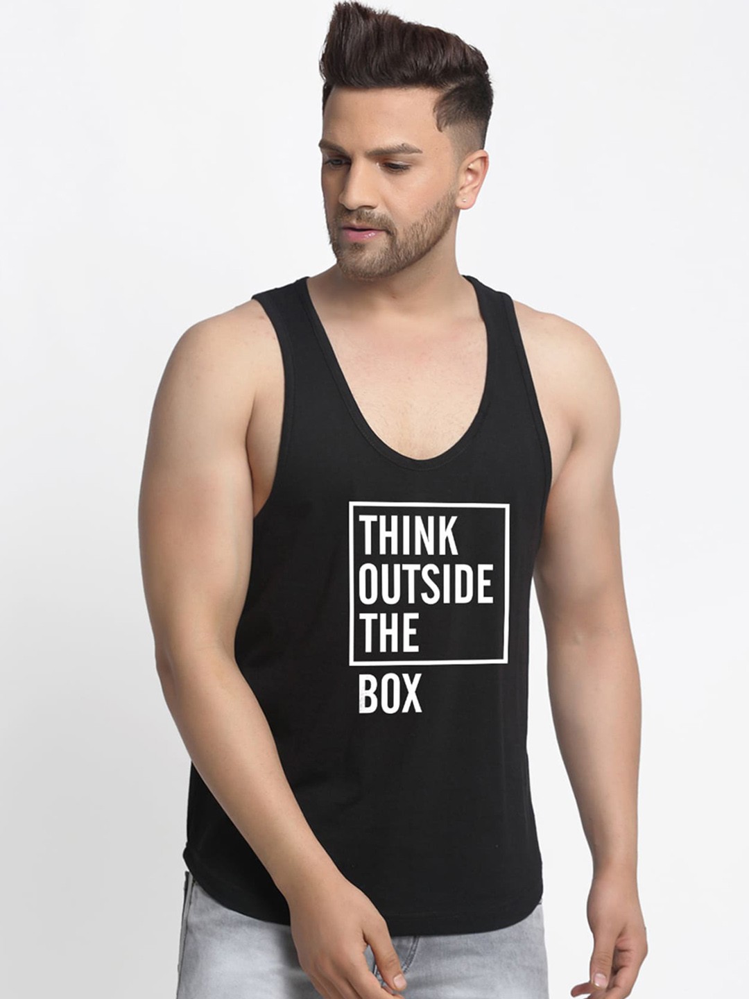 

Friskers Men Black Solid Pure Cotton Basic Innerwear Vest