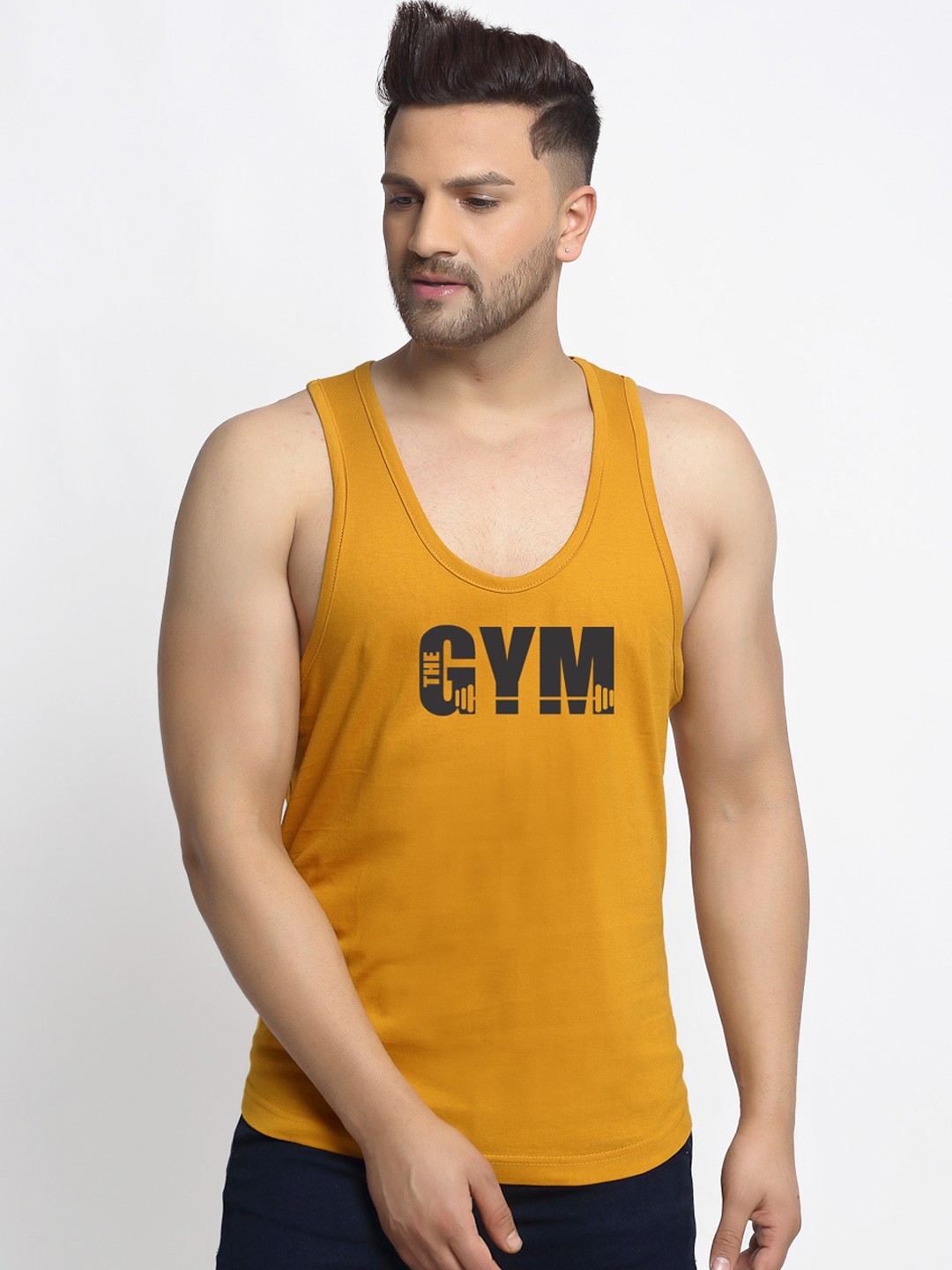 

Friskers Men Gold Printed Pure Cotton Innerwear Vest