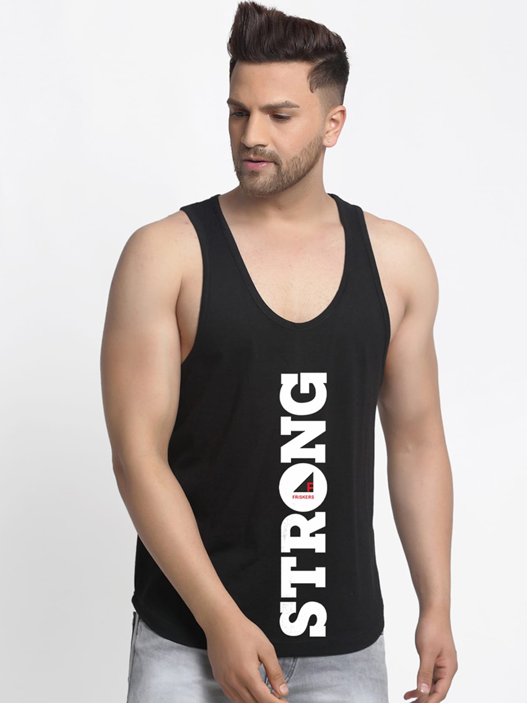 

Friskers Men Black & White Typography Printed Tank T-shirt