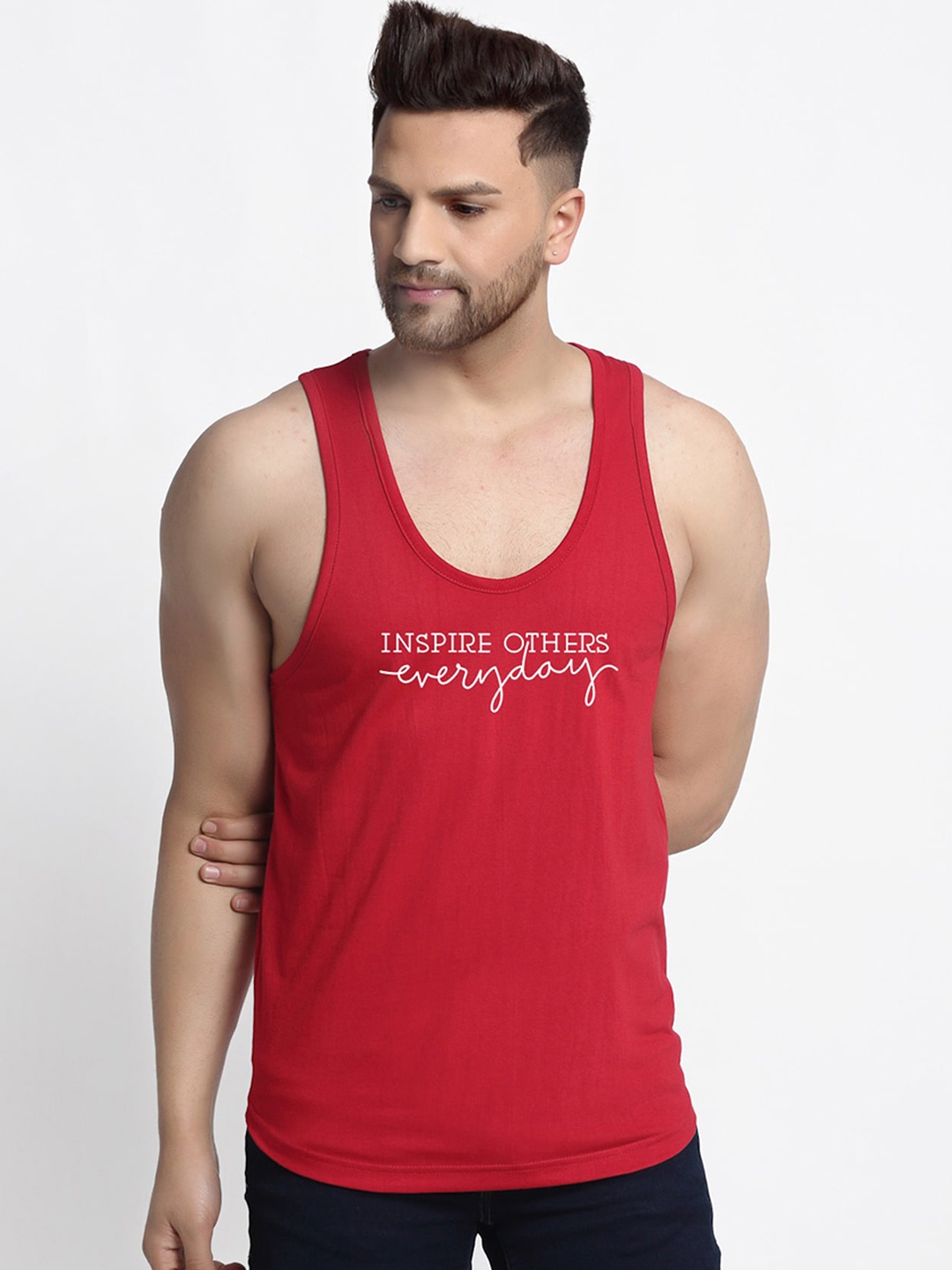 

Friskers Men Red & White Printed Cotton T-Shirt