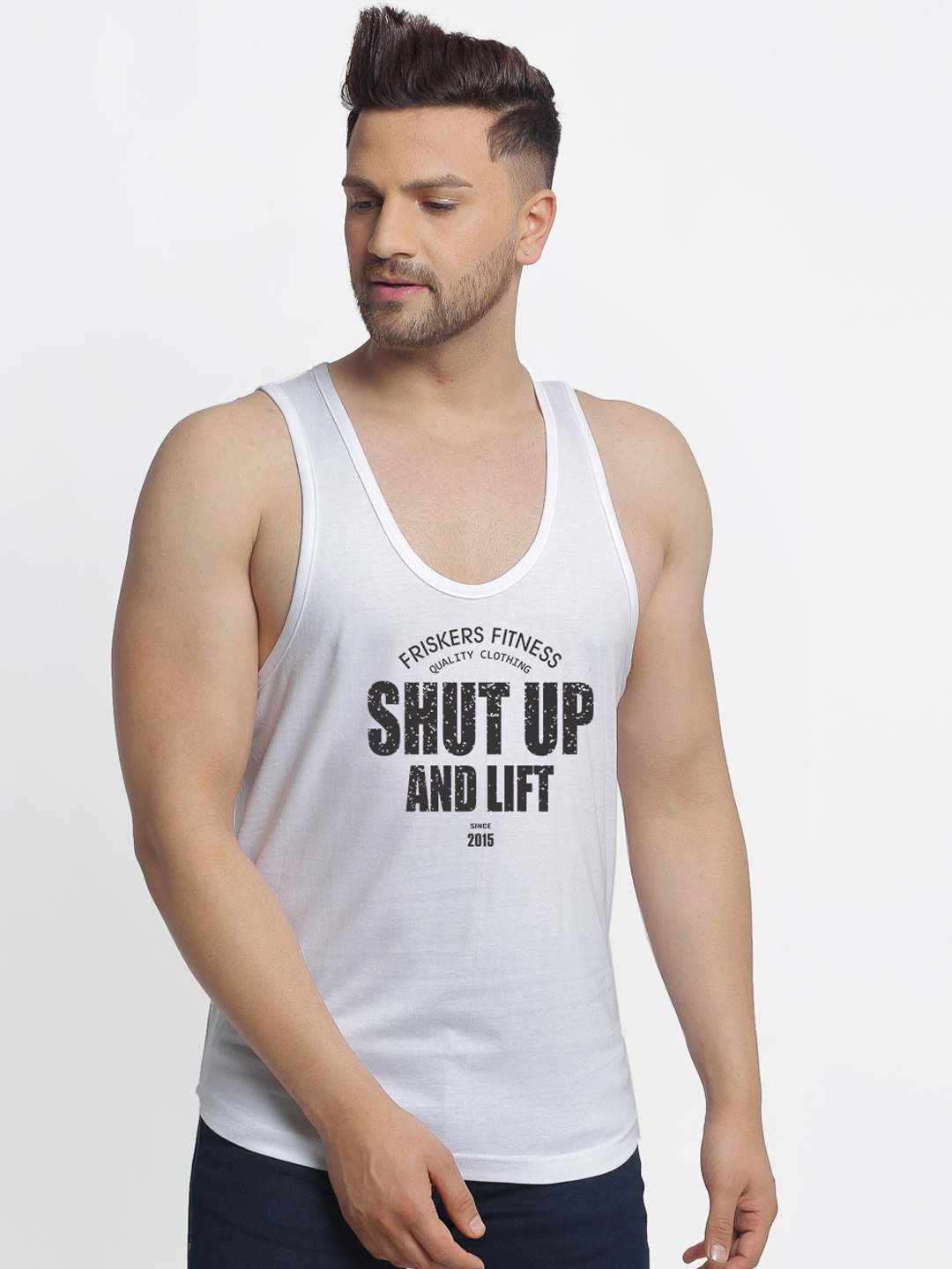 

Friskers Men White Printed Pure Cotton Innerwear Vest