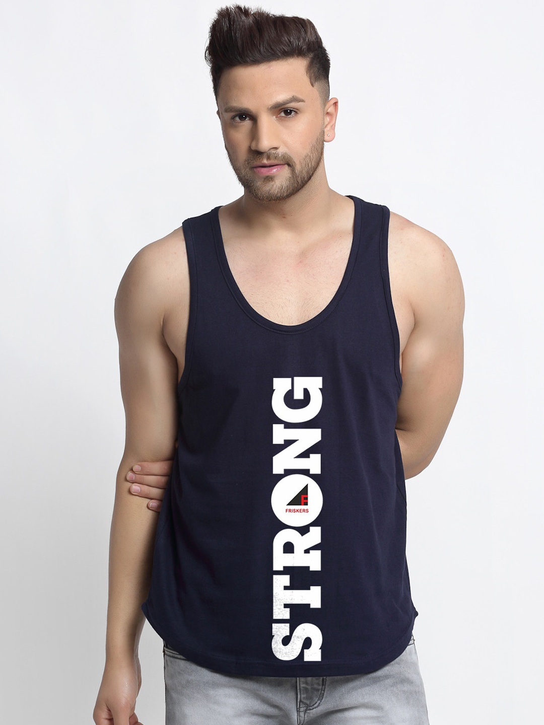 

Friskers Men Navy Blue & White Typography Printed T-shirt