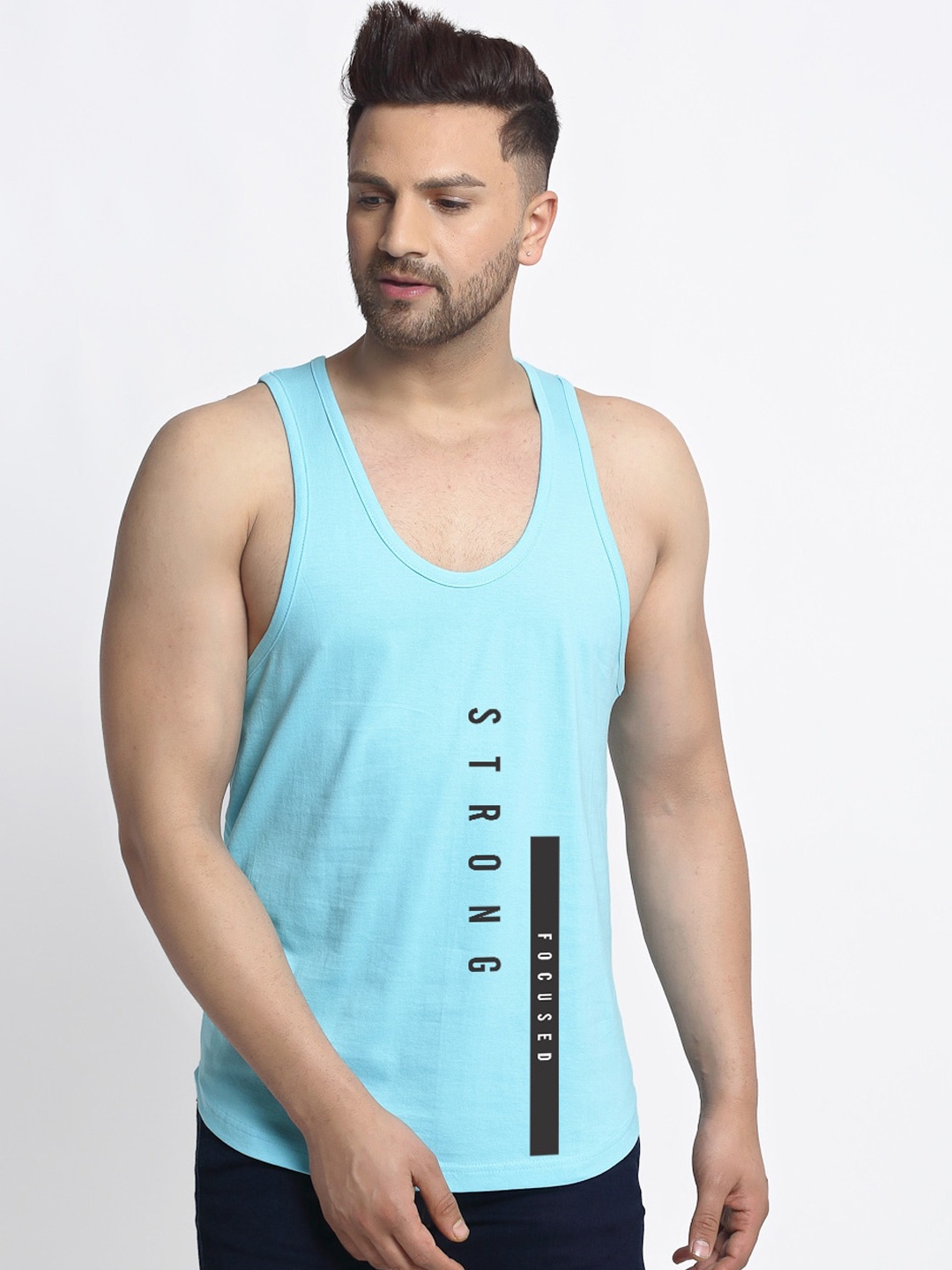 

Friskers Men Turquoise Blue Solid Pure Cotton Apple Cut Innerwear Vest