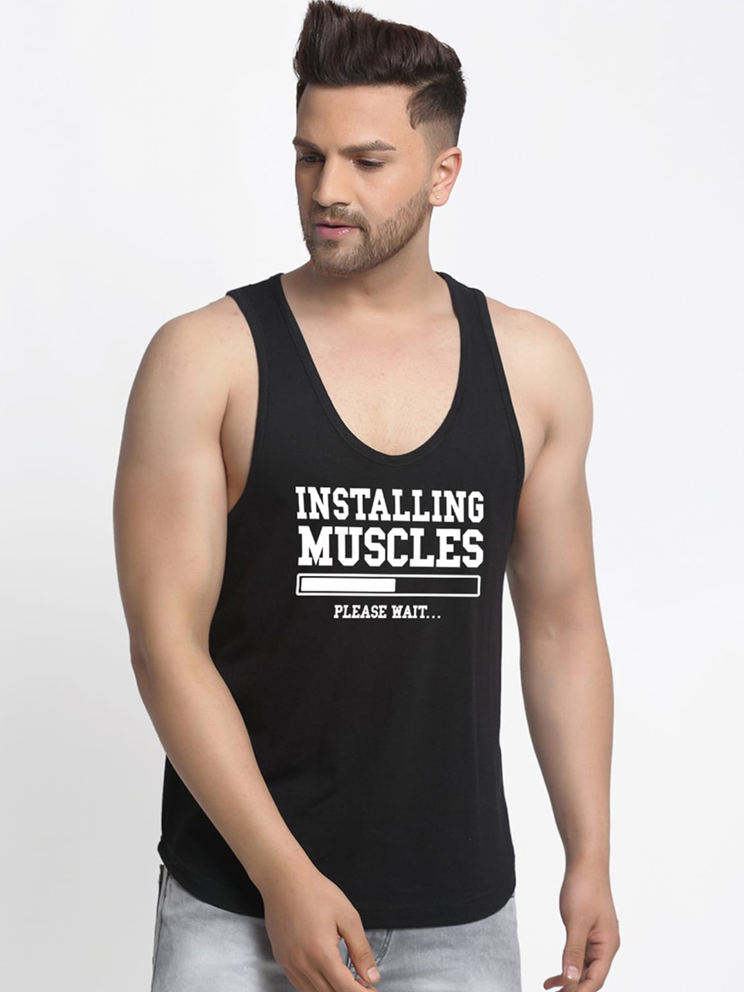 

Friskers Men Black Printed Pure Cotton Innerwear Vest