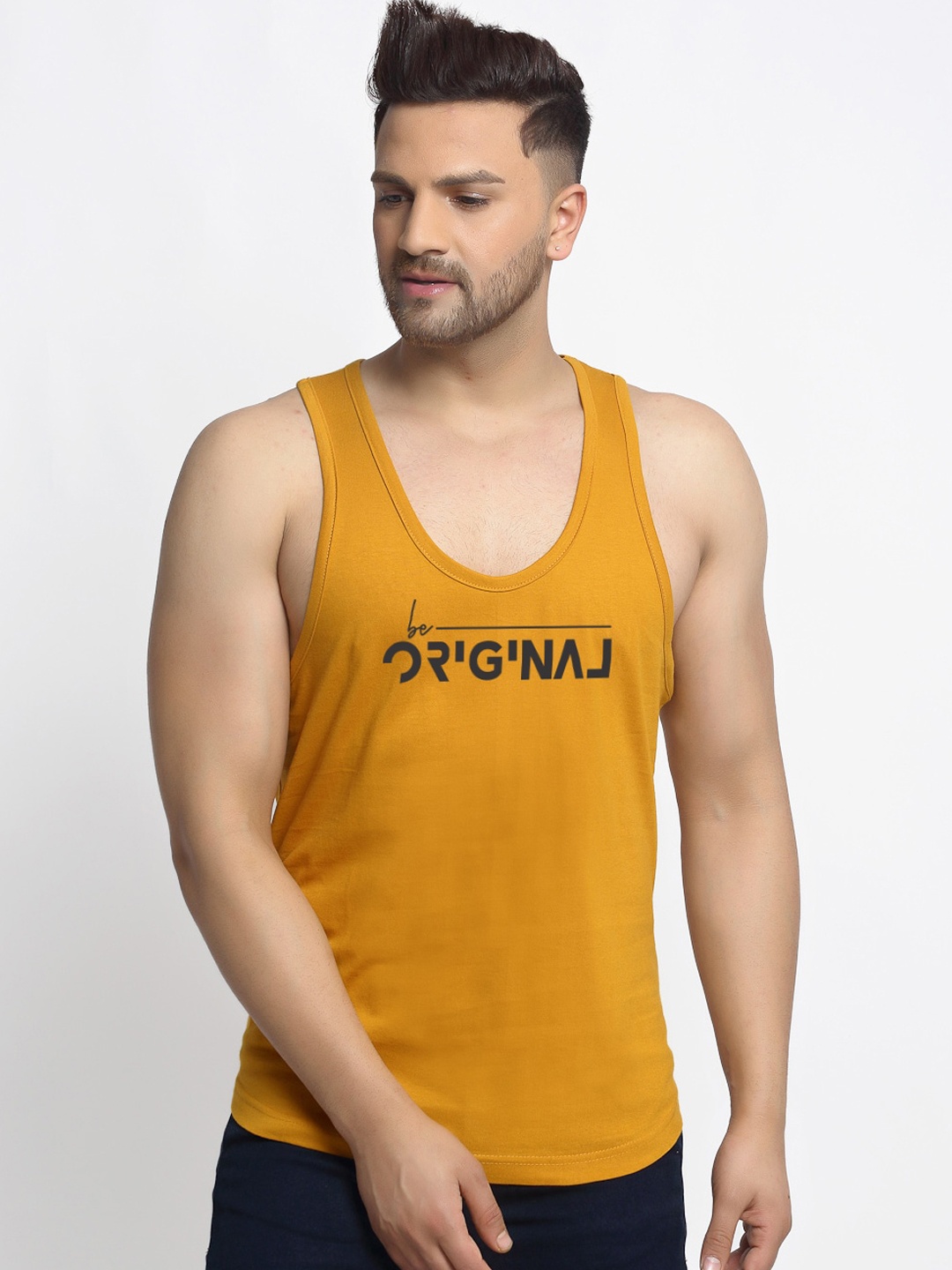 

Friskers Men Gold Printed Pure Cotton Innerwear Vest C107-26-S