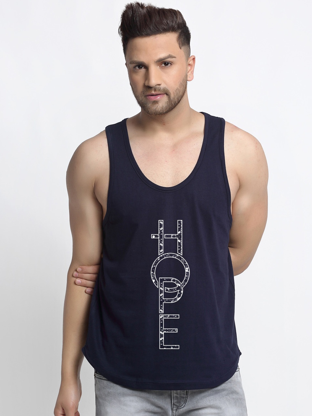 

Friskers Men Navy Blue Printed Pure Cotton Innerwear Vest