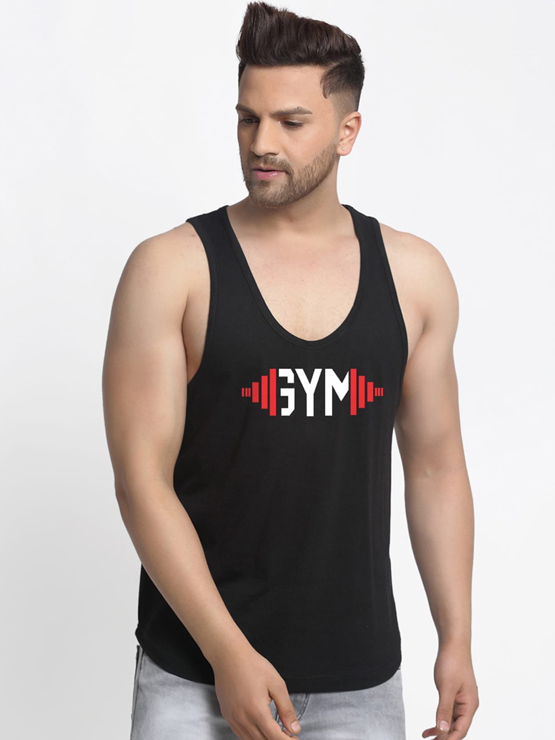 

Friskers Men Black Solid Pure Cotton Innerwear Vest