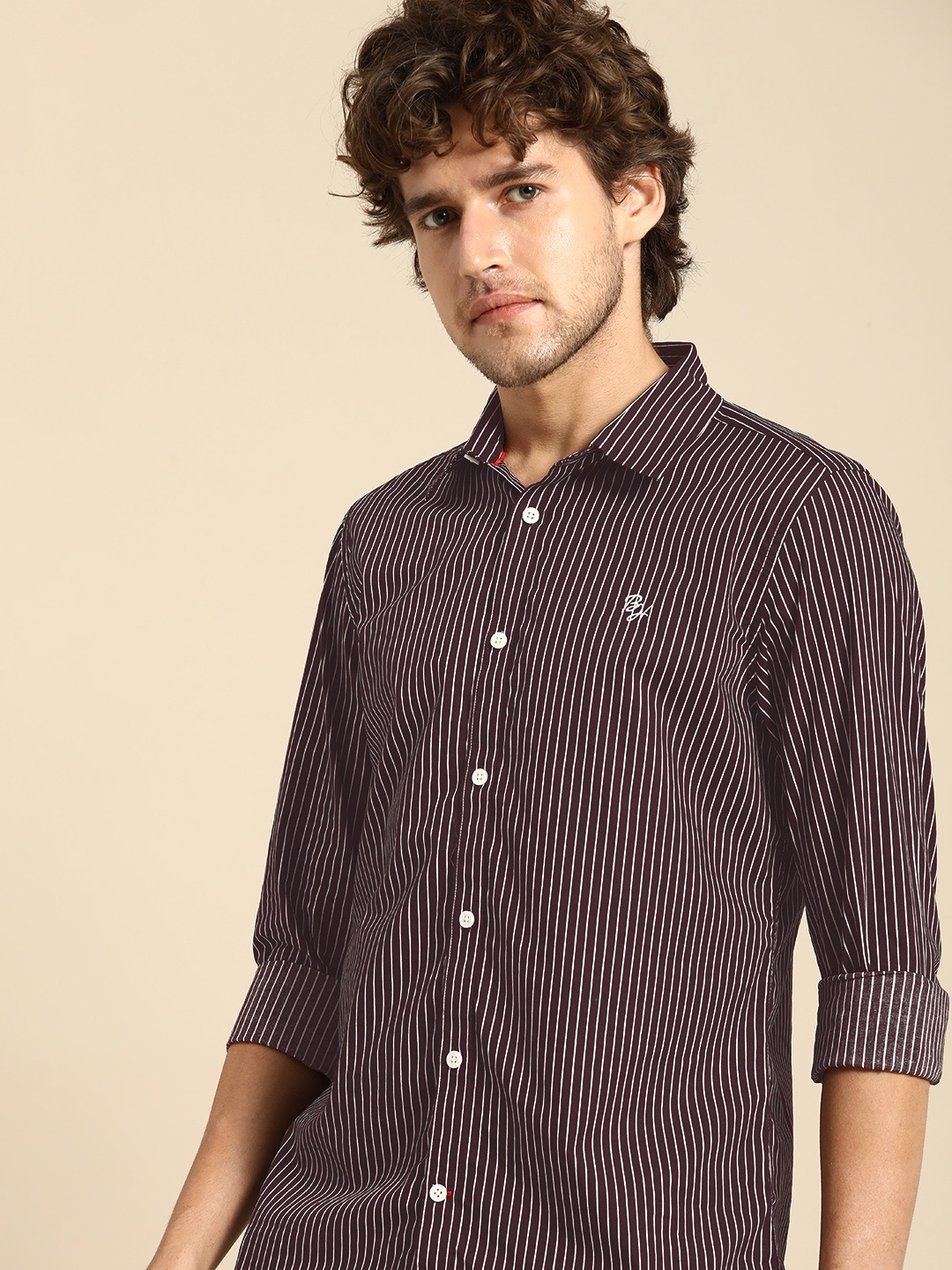 

Being Human Men Brown Standard Slim Fit Striped Pure Cotton Casual Shirt