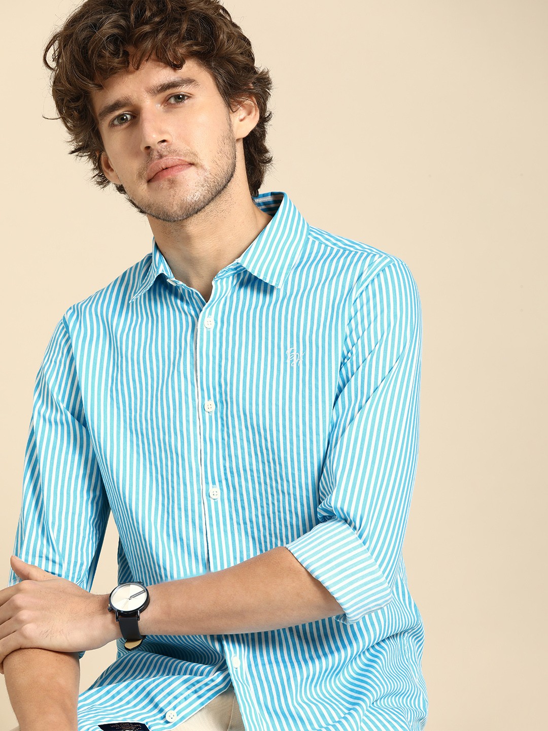 

Being Human Men Blue Standard Slim Fit Striped Pure Cotton Casual Shirt