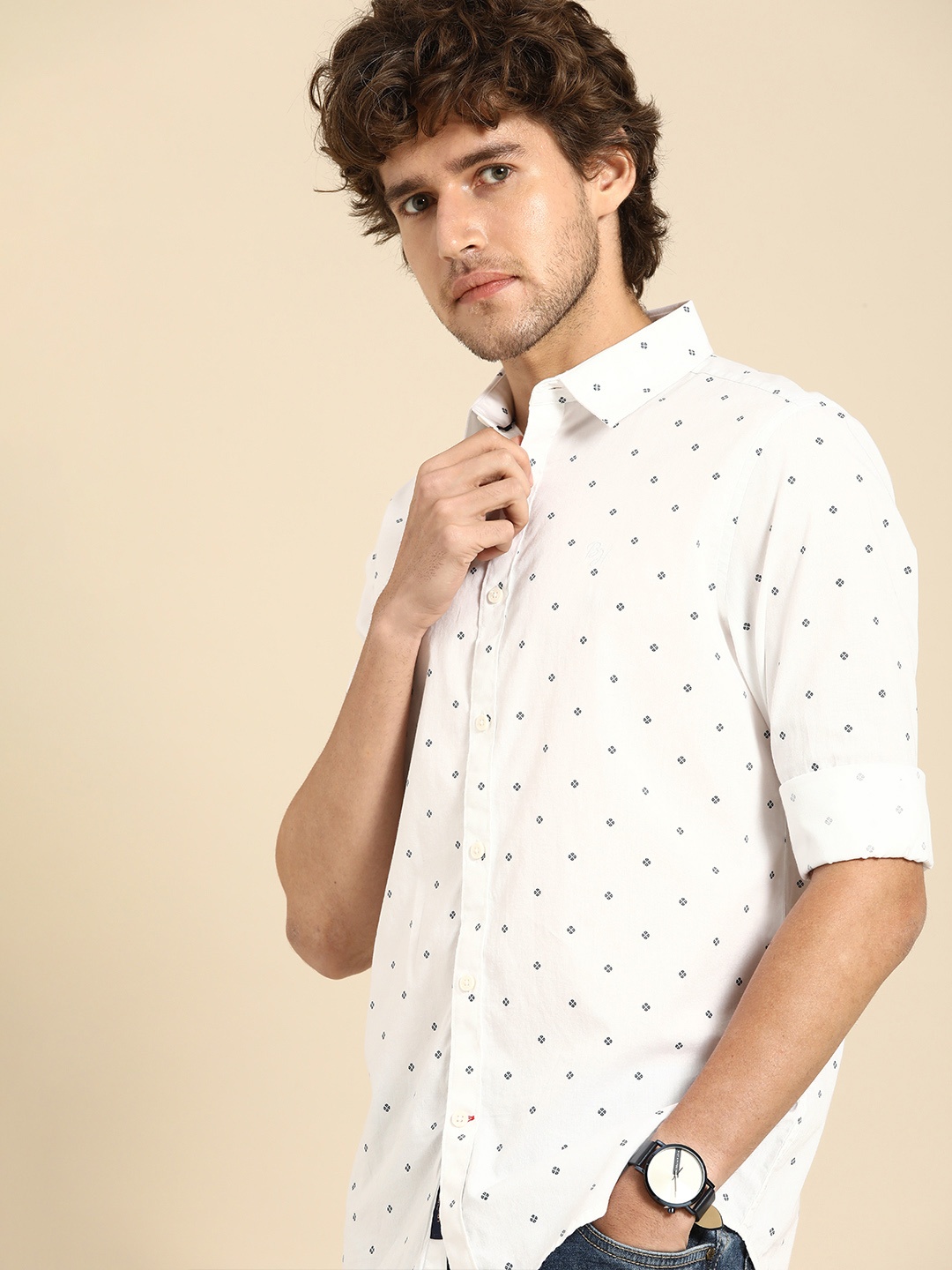 

Being Human Men White Standard Slim Fit Printed Pure Cotton Casual Shirt