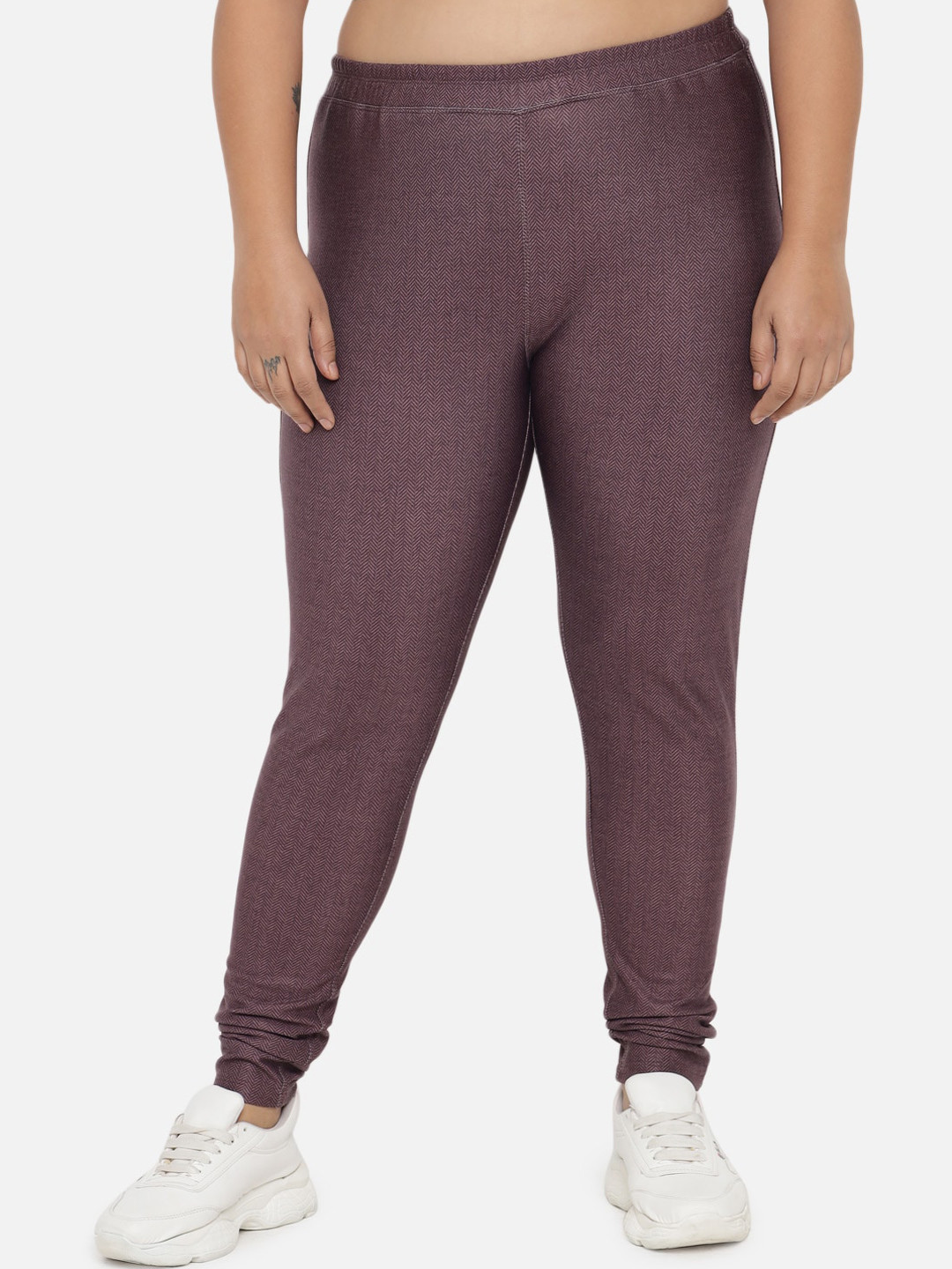 

Amydus Women Plus Size Peach Colored Solid Mid Rise Winter Leggings