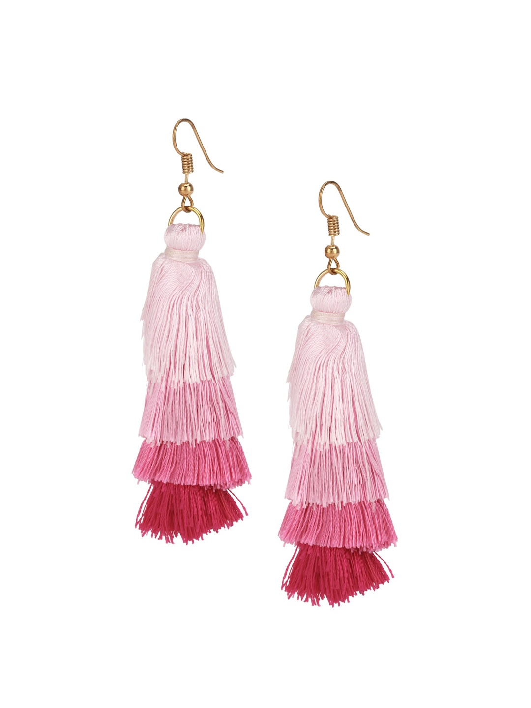 

Arendelle Woman Pink 4 Layer Fringe Tassel Earrings